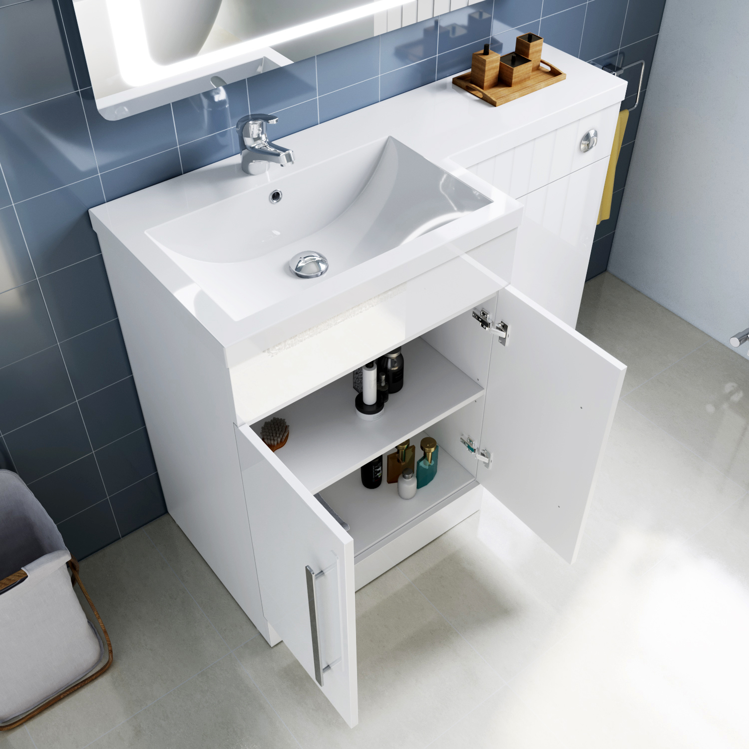 Bathroom Vanity Unit Sink toilet Floor Standing White Cupboard Cabinet
